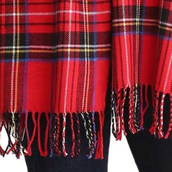 Janice Apparel Women's Faux Cashmere Scarf Red Plaid Tartan Fringe NEW - Picture 2 of 5